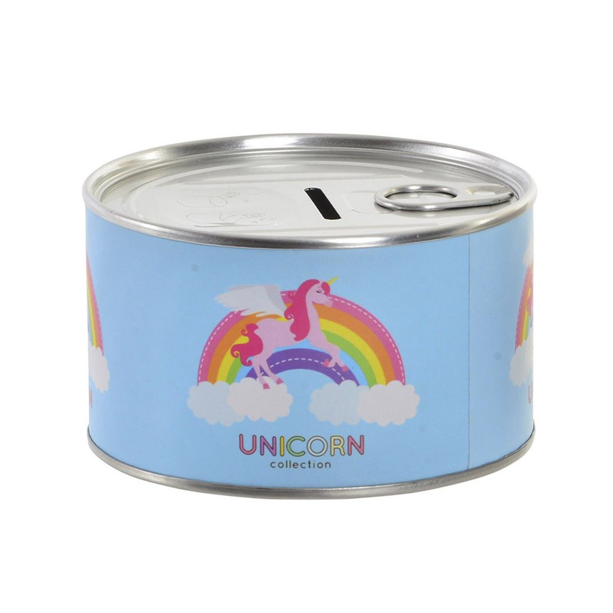 Hucha de metal para ahorrar en forma de lata con dibujo de unicornio 10.5 x 6 cm - Hogar y más
