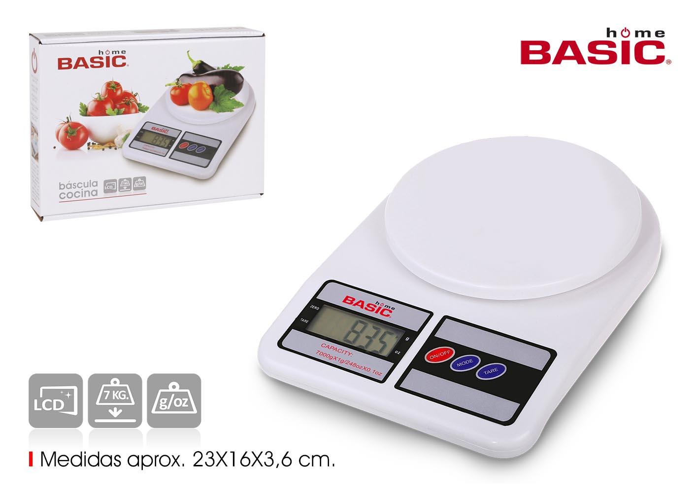 Basic Home Báscula Cocina Digital 7 kg, 18.5 x 24.5 cm (6 Unidades)