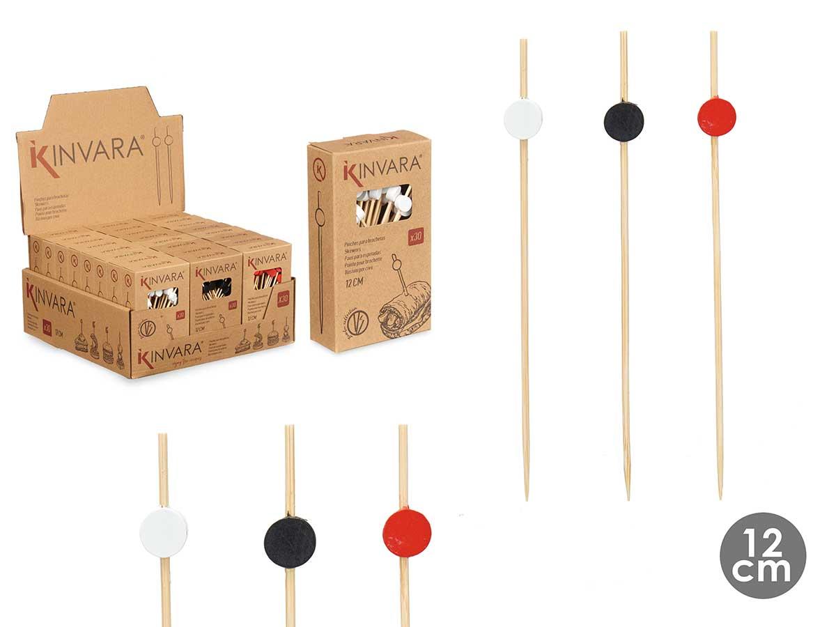 Kinvara 30 Brochetas Aperitivo Surtidos en Bambú - Blanco, Negro, Rojo (48 Unidades)