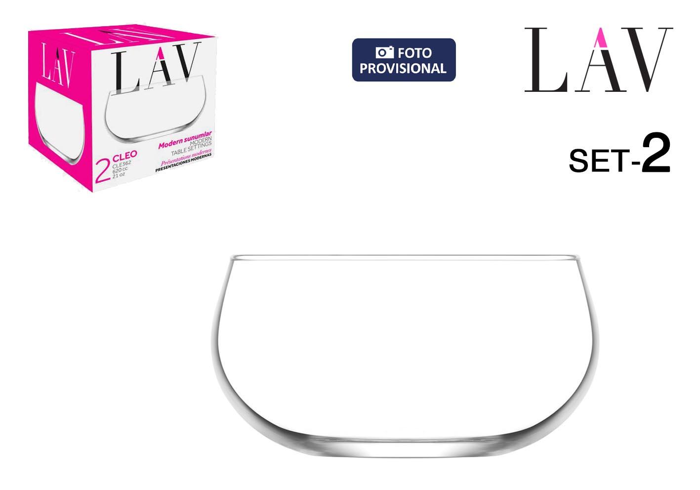 LAV Set 2 Boles Cleo 620 cc - Vajilla de Cristal para Cocina y Mesa (diámetro 11,5 cm x altura 6,5 cm) (6 Cajas)