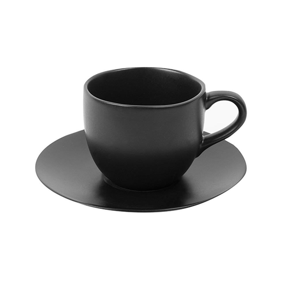 Avet Taza de Té con Plato Stoneware, Colección Black Semi Mate, Juego de 6 Piezas