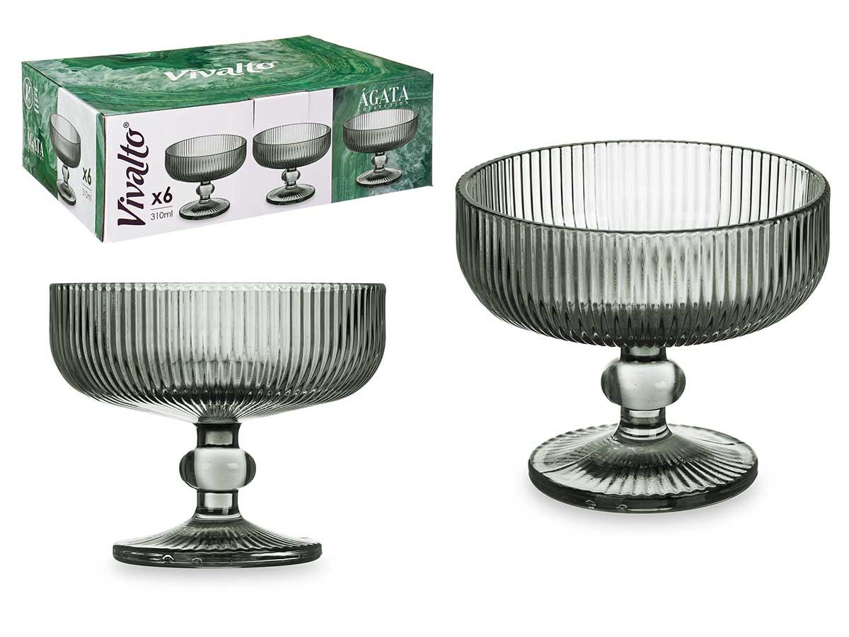 Vivalto Copa de Helado de Vidrio Verde Musgo a Rayas 310 ml - 11.8x9.8x11.8 cm (24 Unidades)