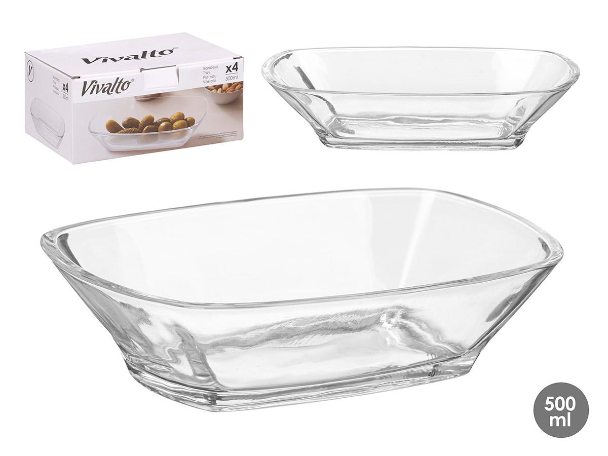 Vivalto Bandeja Aperitivo de Vidrio Transparente, 19.5 x 14 cm, 500 ml, Apta para Lavavajillas (24 Unidades)