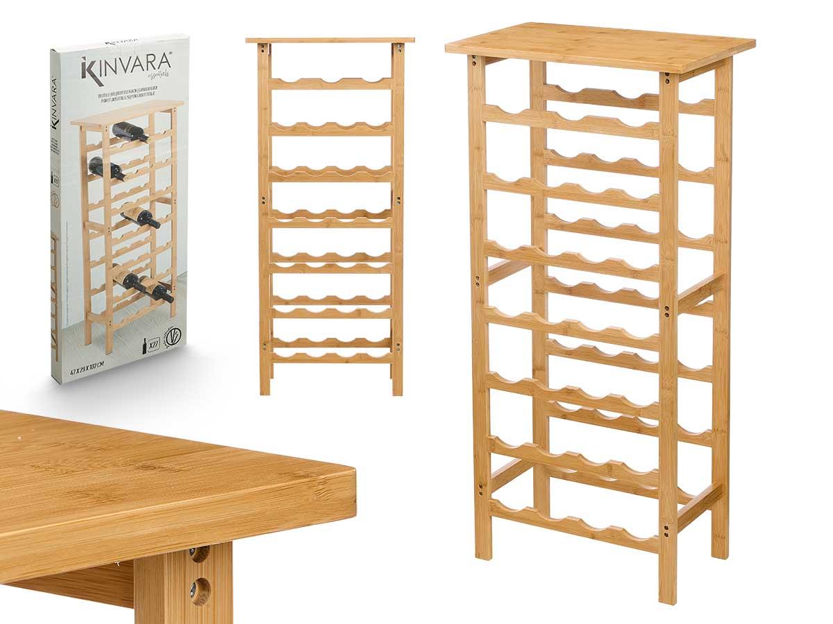 Kinvara Botellero de Bambú para 27 Botellas, 100.5x4.5x41 cm, Organizador de Vino Natural