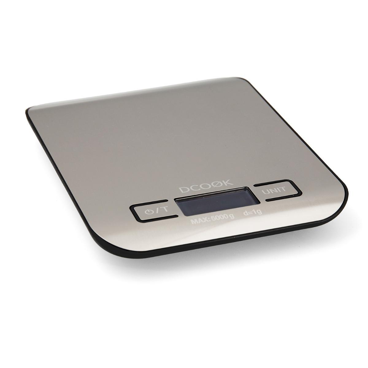 DCook Báscula de Cocina Gallery, 5 kg de Capacidad, Medidas 18x14x2 cm, Fabricada en Metal, Color Acero, Acabado Mate