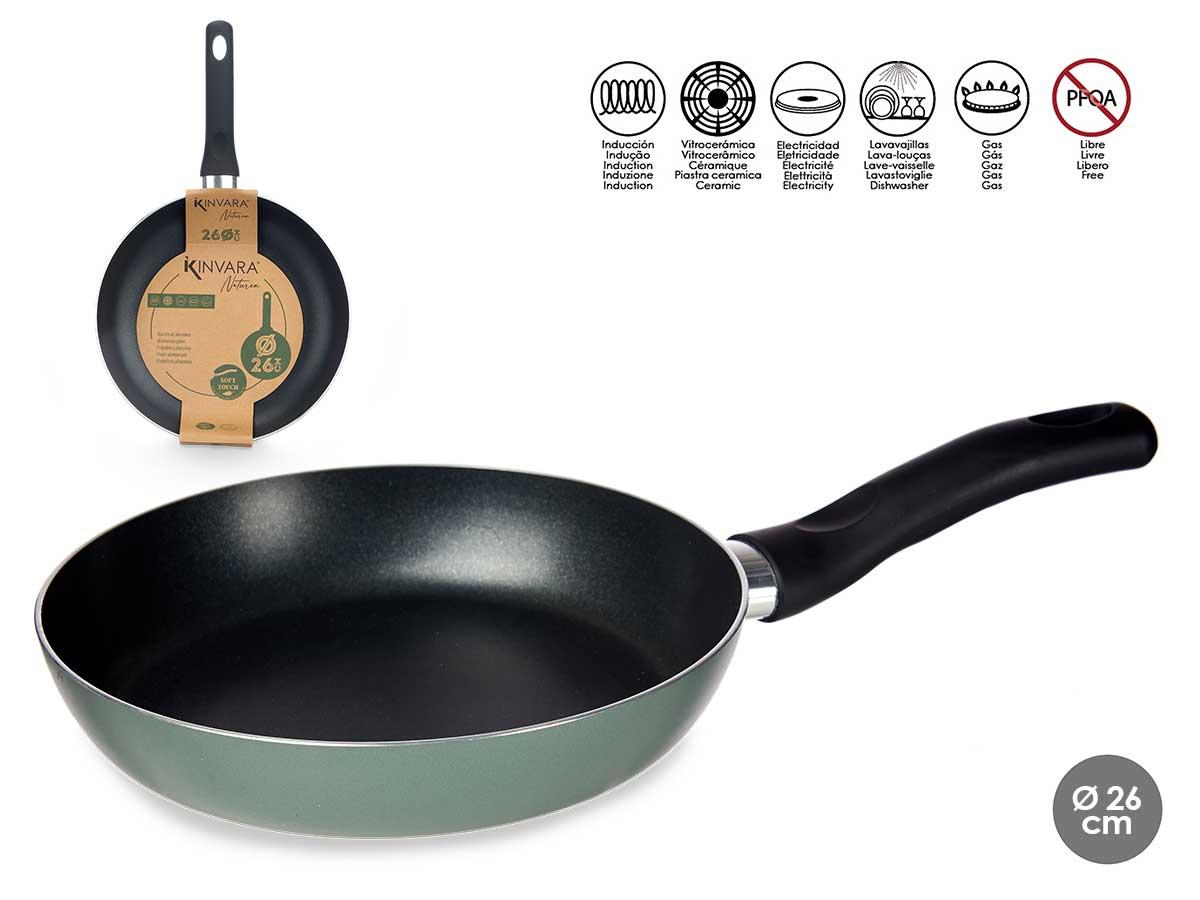 Kinvara Sartén de Aluminio 26 cm Verde para Eléctrico, Gas, Inducción y Vitrocerámica (6 Unidades)