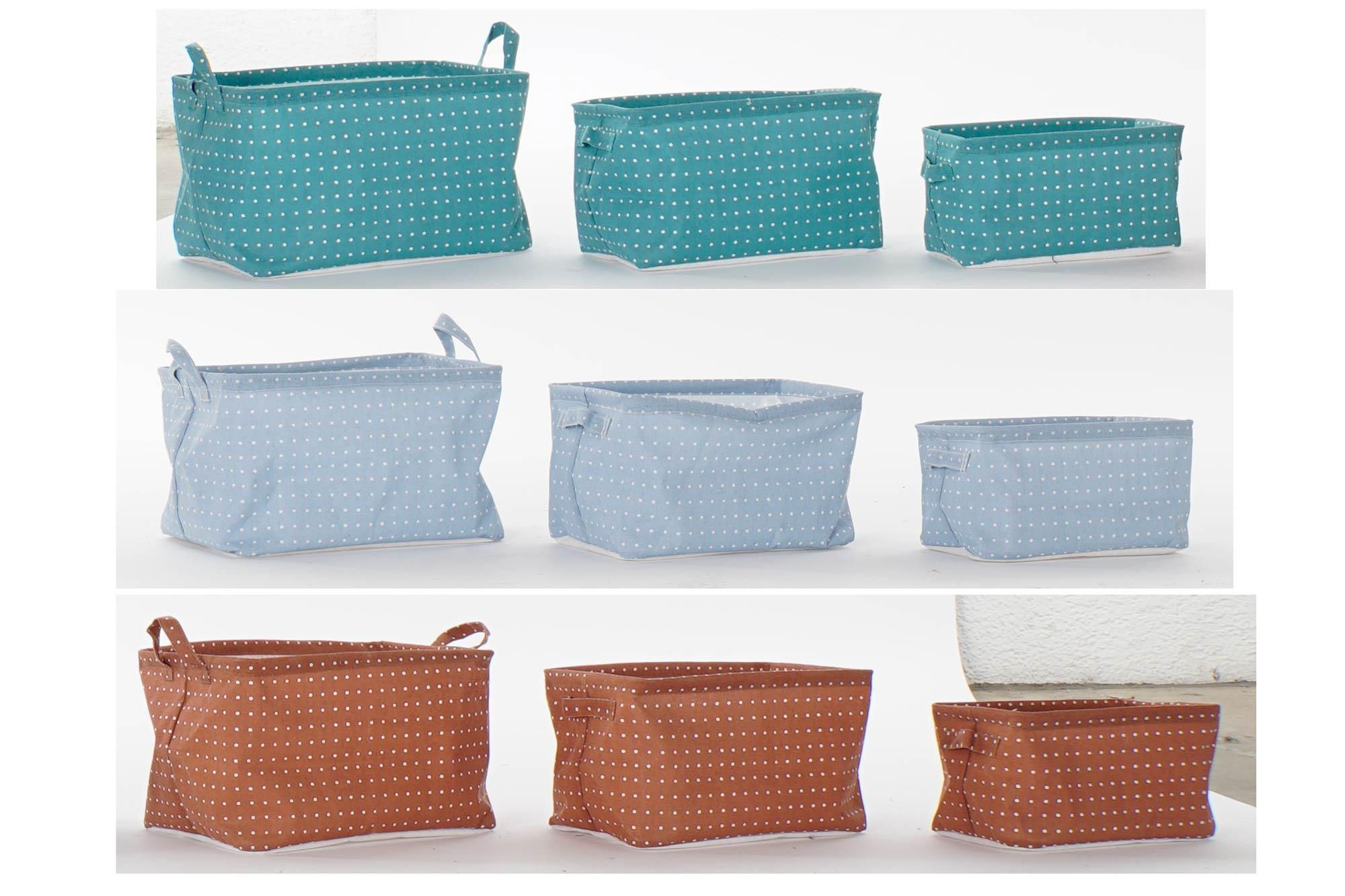 DKD Home Decor Cesta Set de 3 Coleccion New topos Algodon Poliester Colores Surtidos (Azul, Marron, Turquesa, Verde) 25x35x22 cm