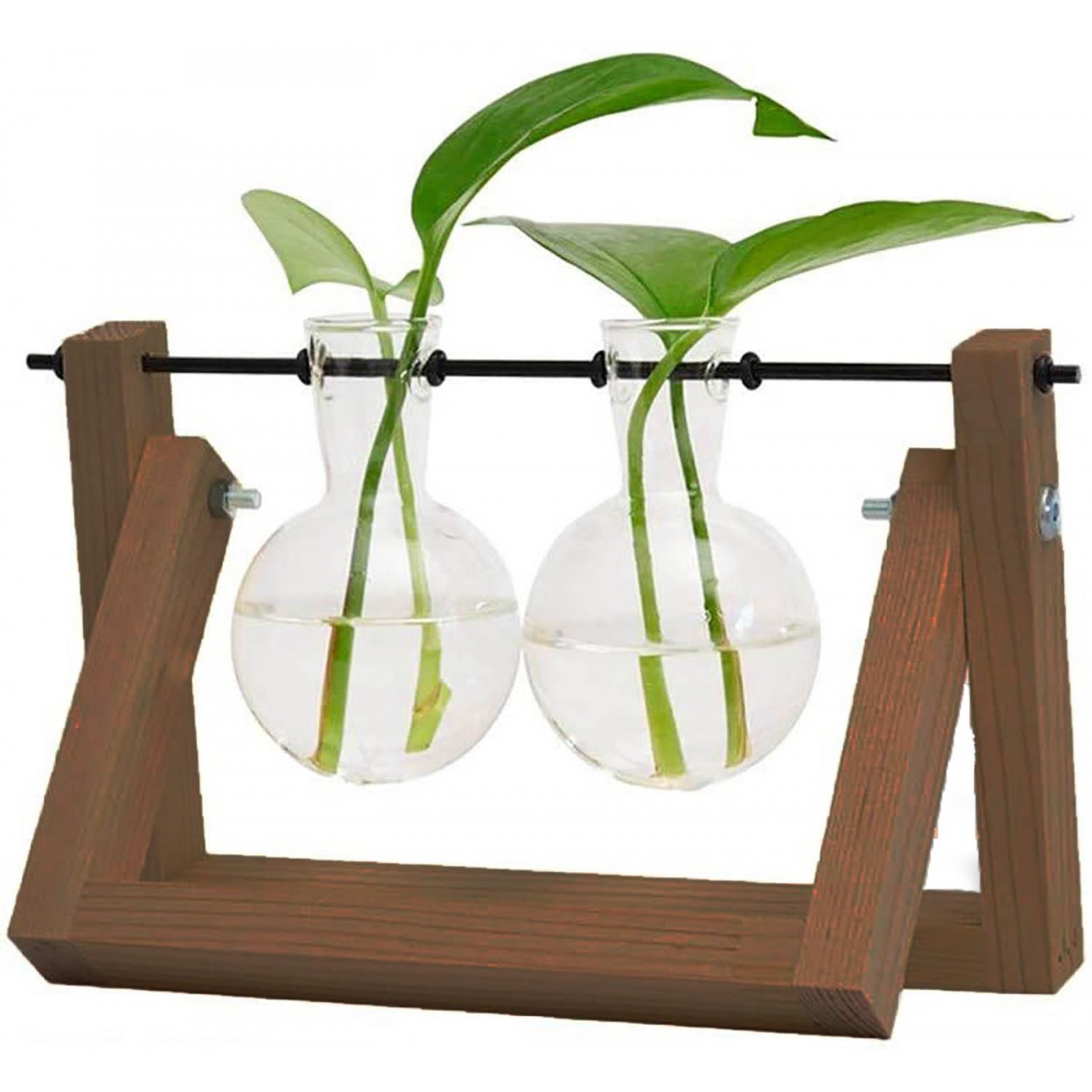 Jarrón Plantas Hidropónicas Soporte Madera y Varilla giratoria Metal 21x15x16