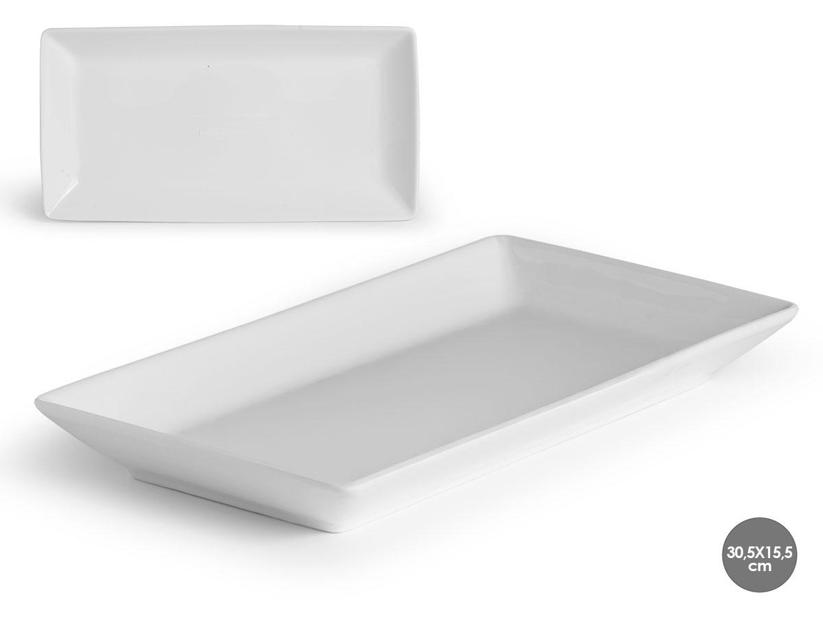 Vessia Bandeja Rectangular de Porcelana Blanca, Ancho 30,5 cm x Largo 16 cm x Alto 3,3 cm, con Base 25x10 cm (20 Unidades)