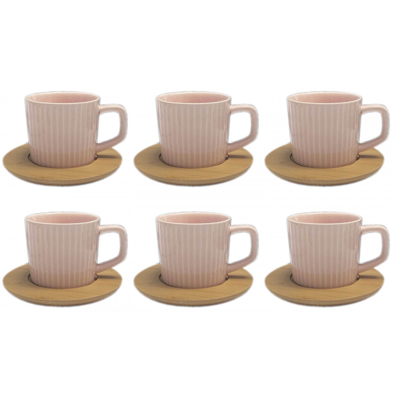 JUEGO 6 TAZAS CAFÉ CON PLATO BAMBÚ ROSA PALO 100ML NATURA