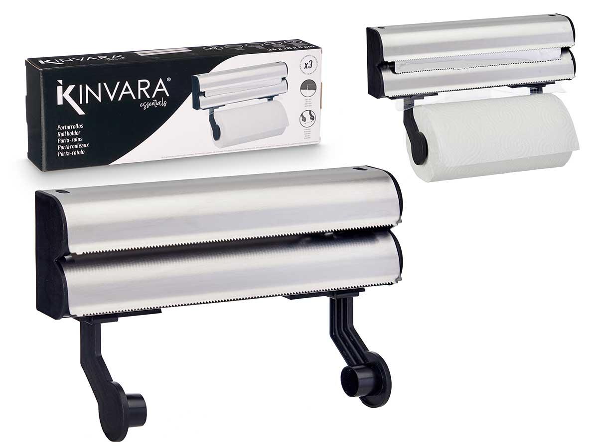 Kinvara Portarrollos Doble 34 cm, Metal, Plata - 34 x 20 x 9 cm (4 Unidades)