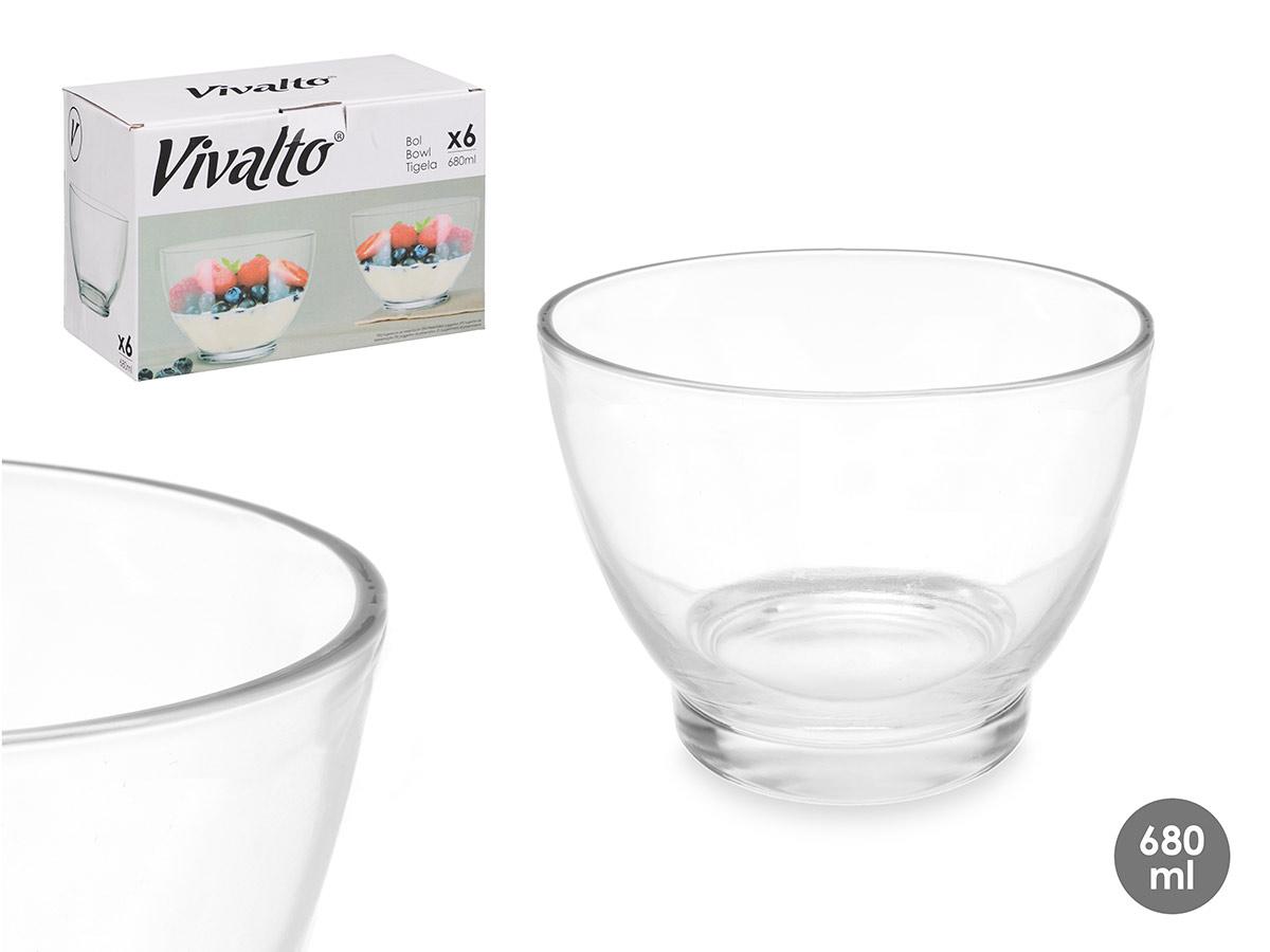 Vivalto Bol Desayuno de Vidrio Transparente 13 cm | 680 ml | Apto Lavavajillas y Congelador | No Microondas (36 Unidades)