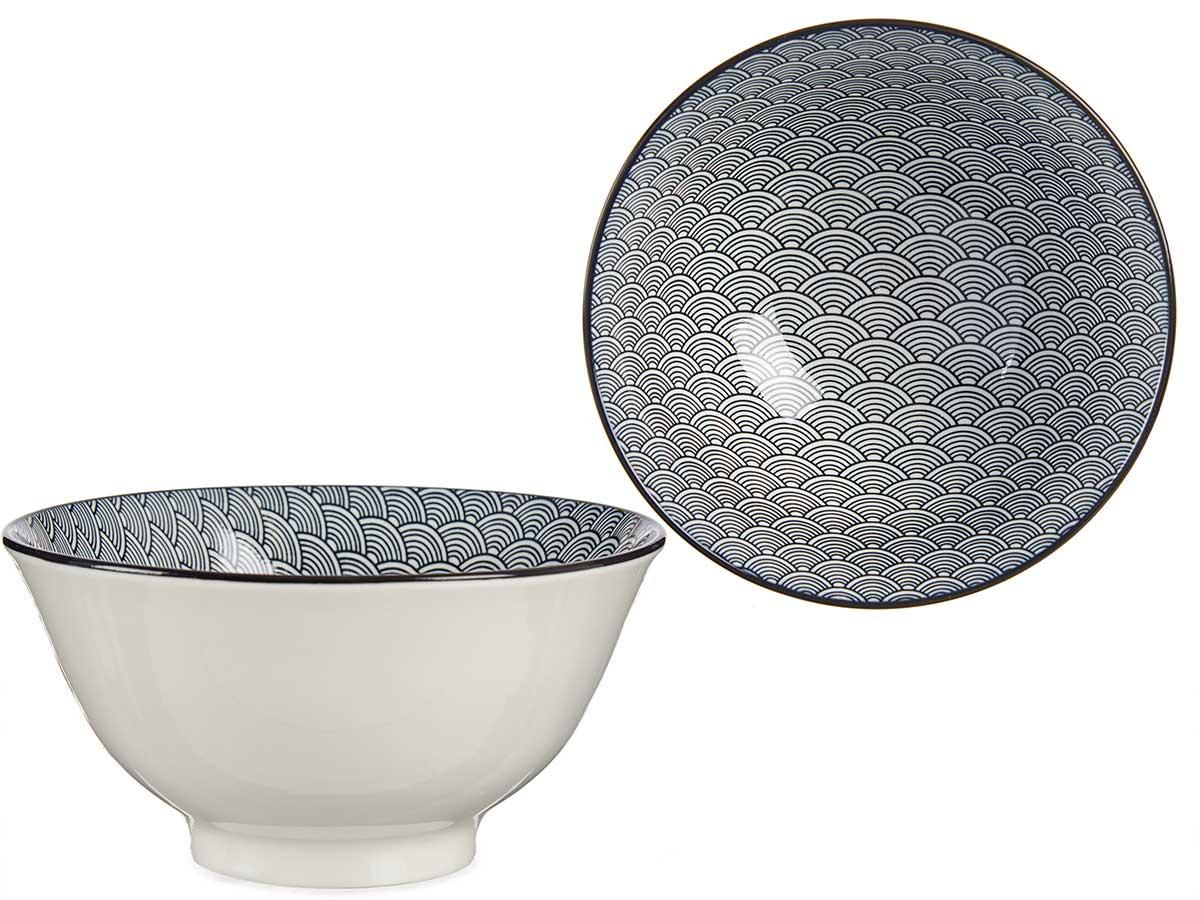 Vessia Bowl Onda Japonesa Negro 16 cm - Porcelana, 500 ml, Apto Lavavajillas (24 Unidades)