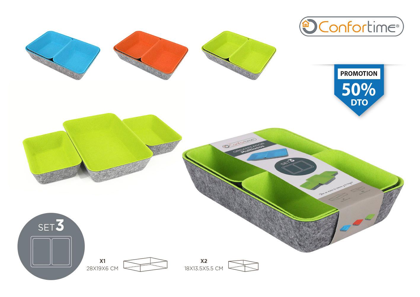 Confortime Set de 3 Organizadores de Fieltro 28x19x6 cm (6 Unidades)