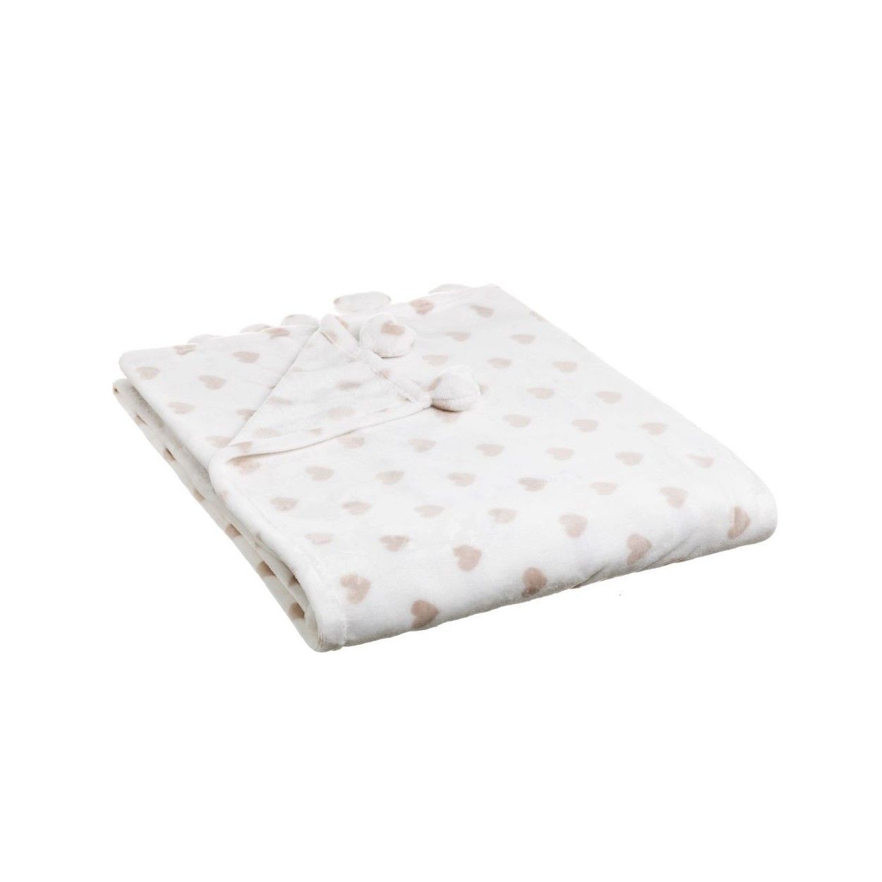 Manta de sofa calentita y agradable de franela Beige con estampado de corazones Love - Hogar y Más