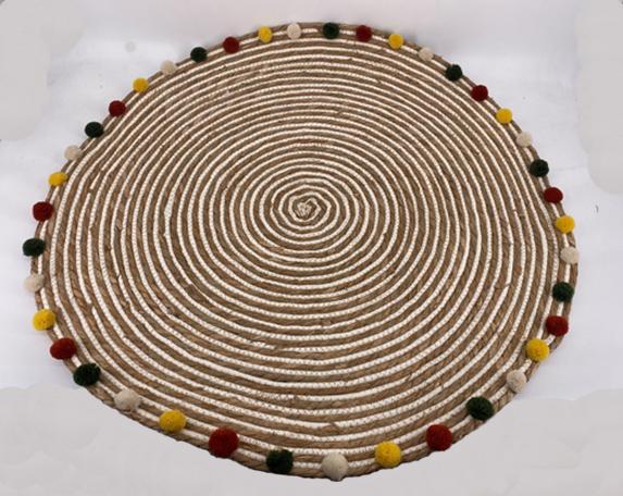 DKD Home Decor Alfombra Infantil Colección Leon Pompon, Algodón y Seagrass, Natural Multicolor, 90x90 cm (2 Unidades)