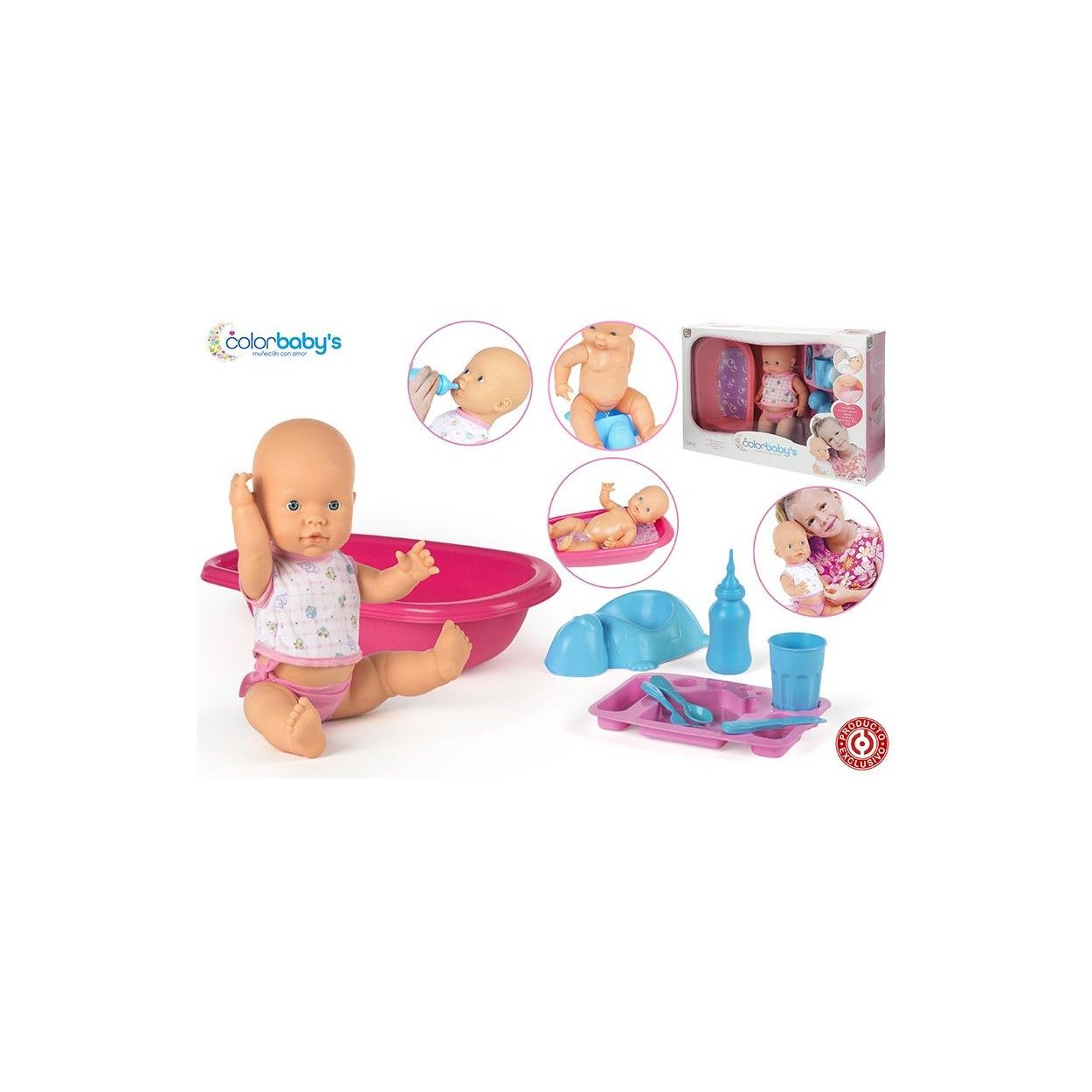 Muñeco Bebé de Juguete con accesorios, Para Niños. Original/Polifacético 580x140x405 mm.-Hogarymas-