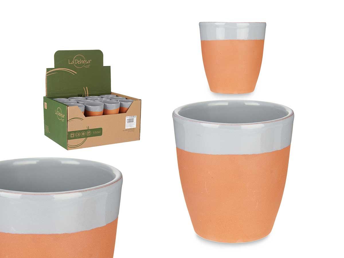 La Dehesa Vaso de Barro 330 ml Gris, 9x9.5x9 cm, Apto Horno, Microondas, Nevera y Lavavajillas (24 Unidades)