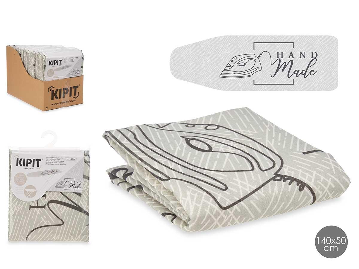 Kipit Funda para Tabla de Planchar con Muleton, 140x50 cm, 70% Algodón 30% Poliéster, Gris con Estampado (8 Unidades)