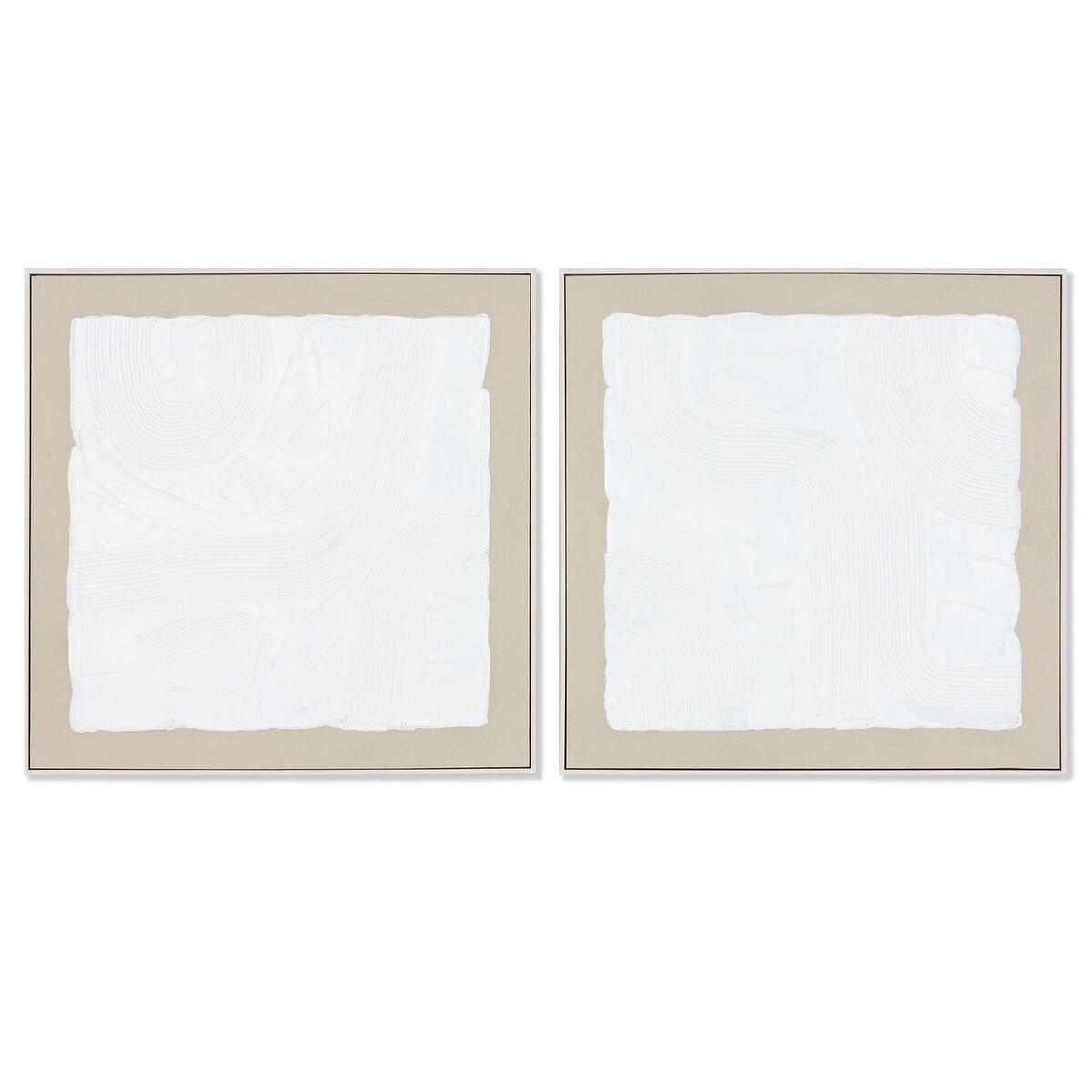 DKD Home Decor Cuadro Urban Moderno Beige Blanco Lienzo Pino 82.5 cm Alto x 82 cm Ancho x 4.5 cm Fondo (Pack 2 Unidades)