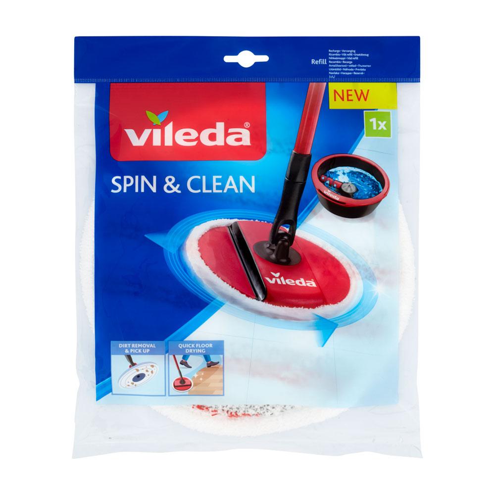 Vileda Recambio Fregona Giratoria Spin & Clean, Microfibras, Blanco/Rojo para Suelos