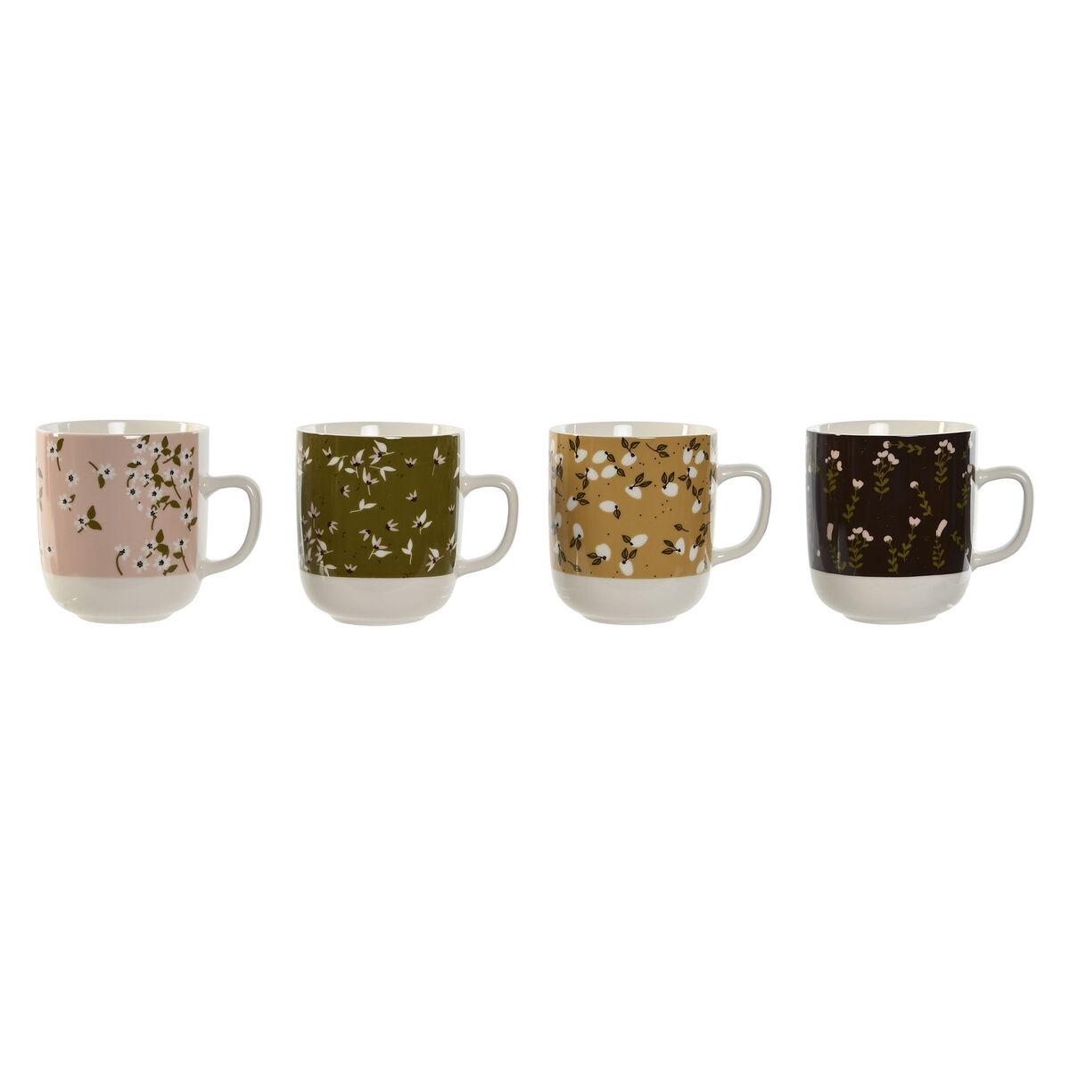 DKD Home Decor Mug de Porcelana 380ml Colección Spices Shabby Apto Microondas y Lavavajillas Verde Mostaza Juego de 4 Unidades