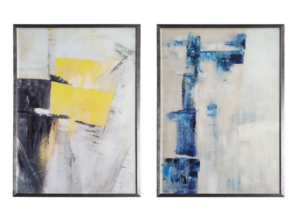 DKD Home Decor Cuadro Urban Abstracto Decorativo Gris Amarillo de Cristal y PS, 100x70x3 cm - Pack 2 Unidades