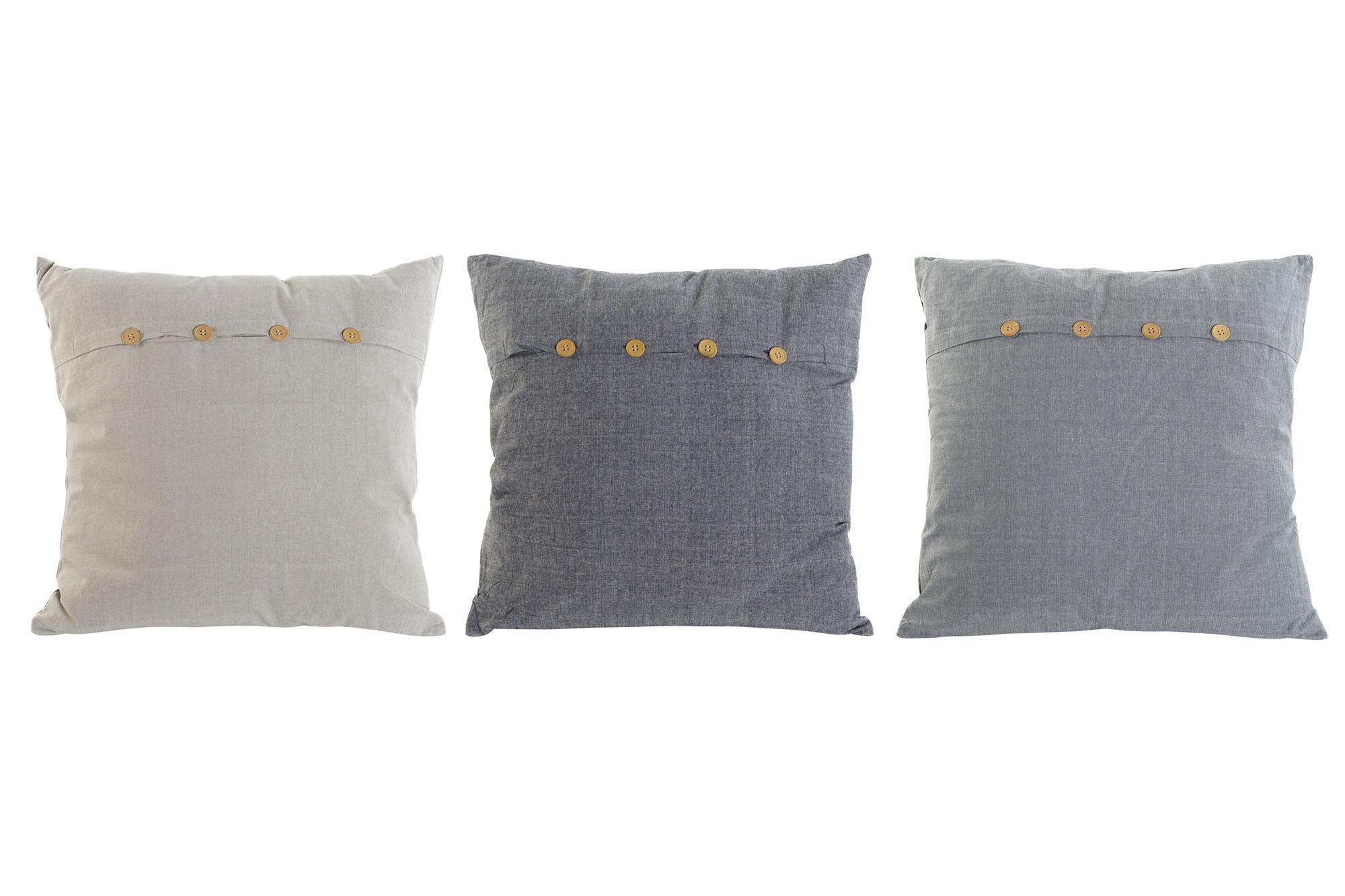 DKD Home Decor Cojín Mediterraneo Algodón Beige Azul 60x60x20 cm con Botón - Pack 3 Unidades