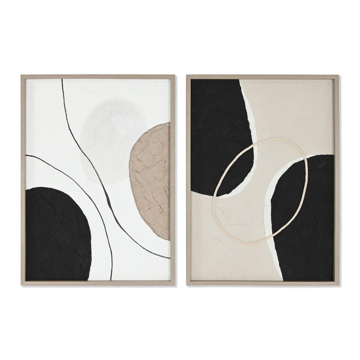 DKD Home Decor Cuadro Urban Abstracto Marrón Negro 70x50 cm para Pared Hogar - Lienzo y Madera de Pino - 2 Unidades