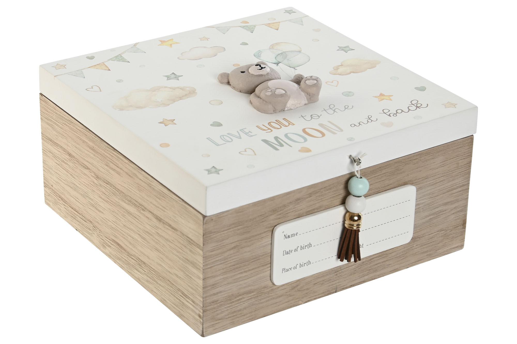 DKD Home Decor Caja Bebé Lovely bear 24 MDF Beige y Blanco 20 x 10 x 20 cm Set de 4 unidades