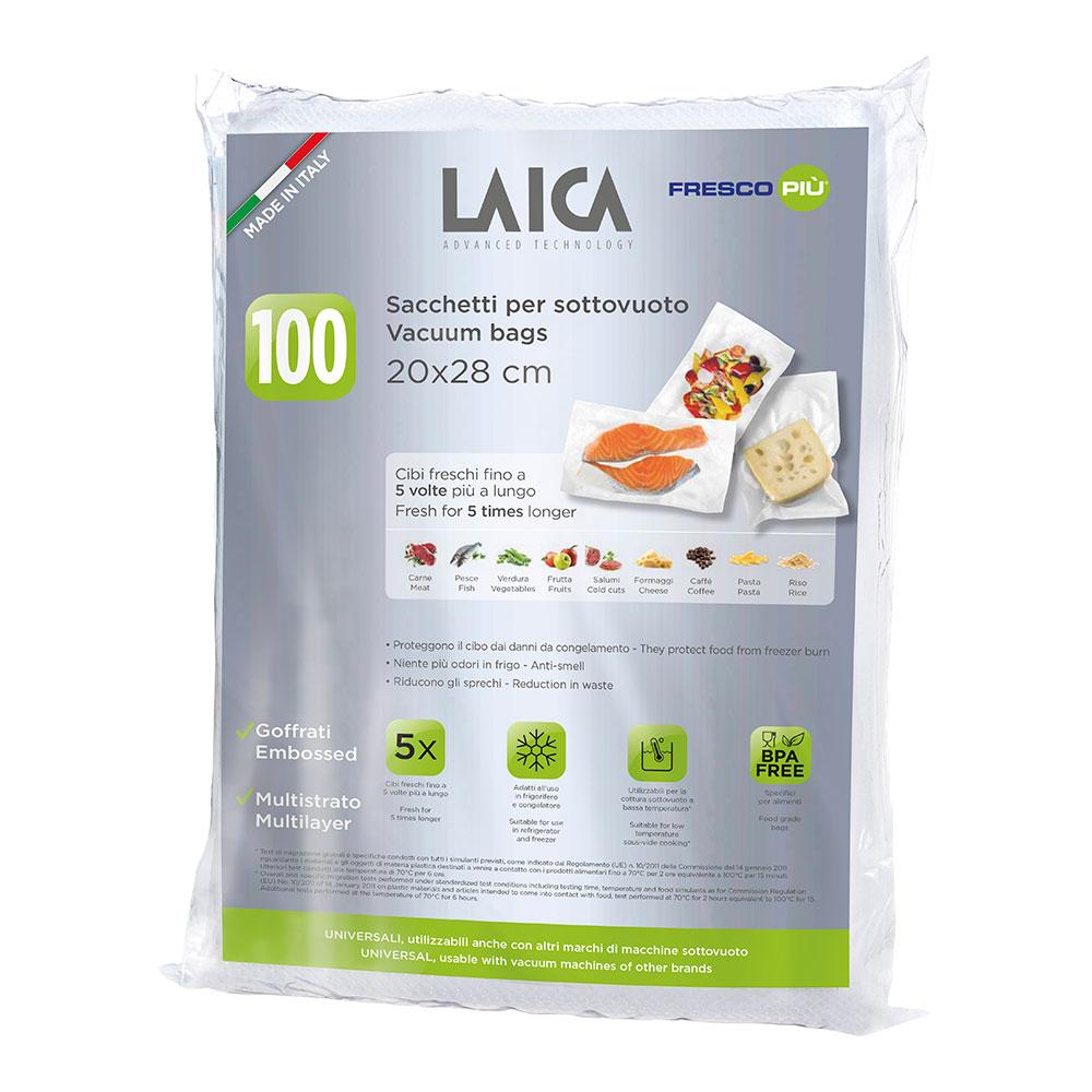 Laica Bolsas de Conservación al Vacío 20x28 cm, Paquete de 100, VT3501 - Ideal para Alimentos Frescos, Congelador y Cocina