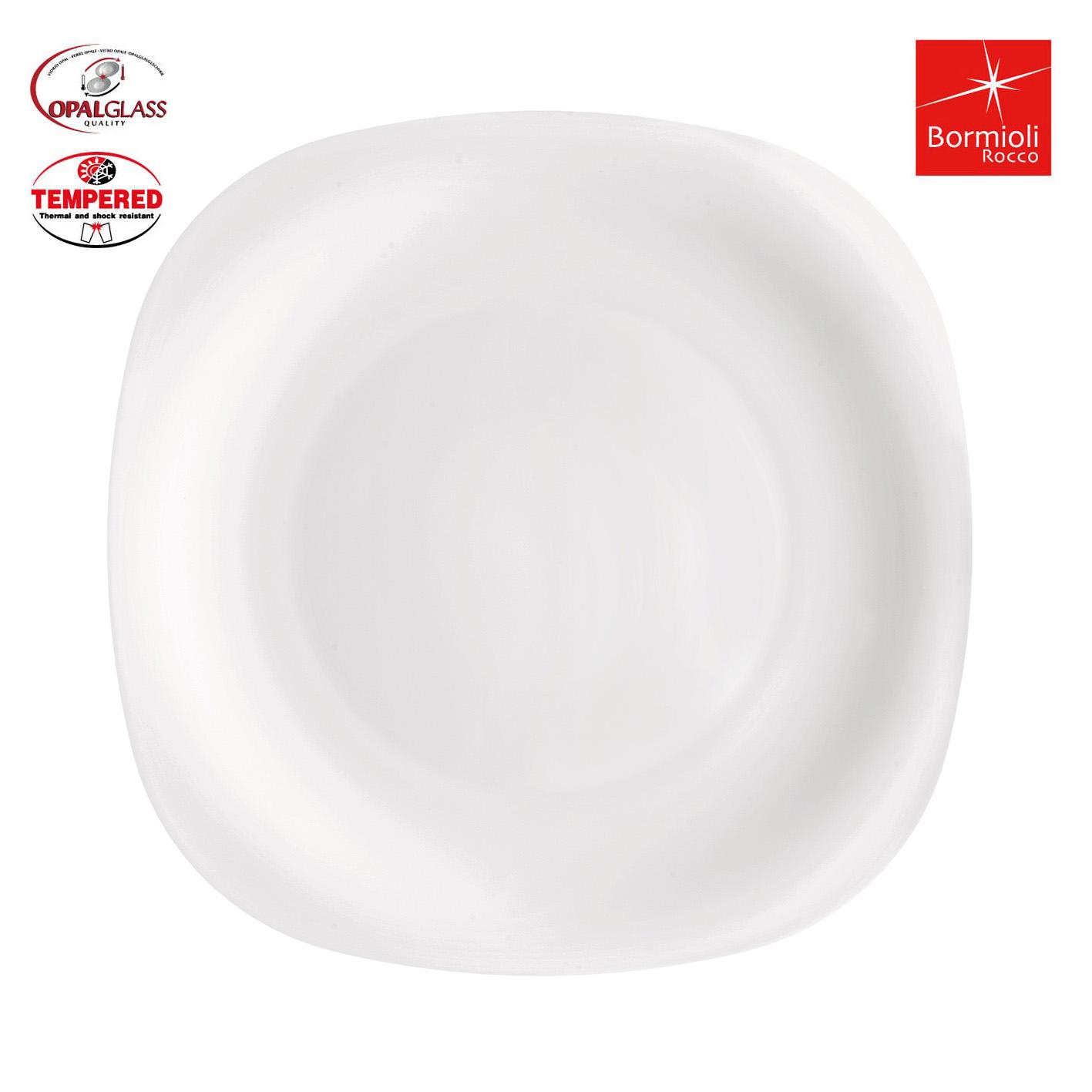 Bormioli Rocco Bajoplato Parma de Vidrio Opal Templado Blanco 31 cm - Resistente, Apilable y Apto Lavavajillas/Microondas