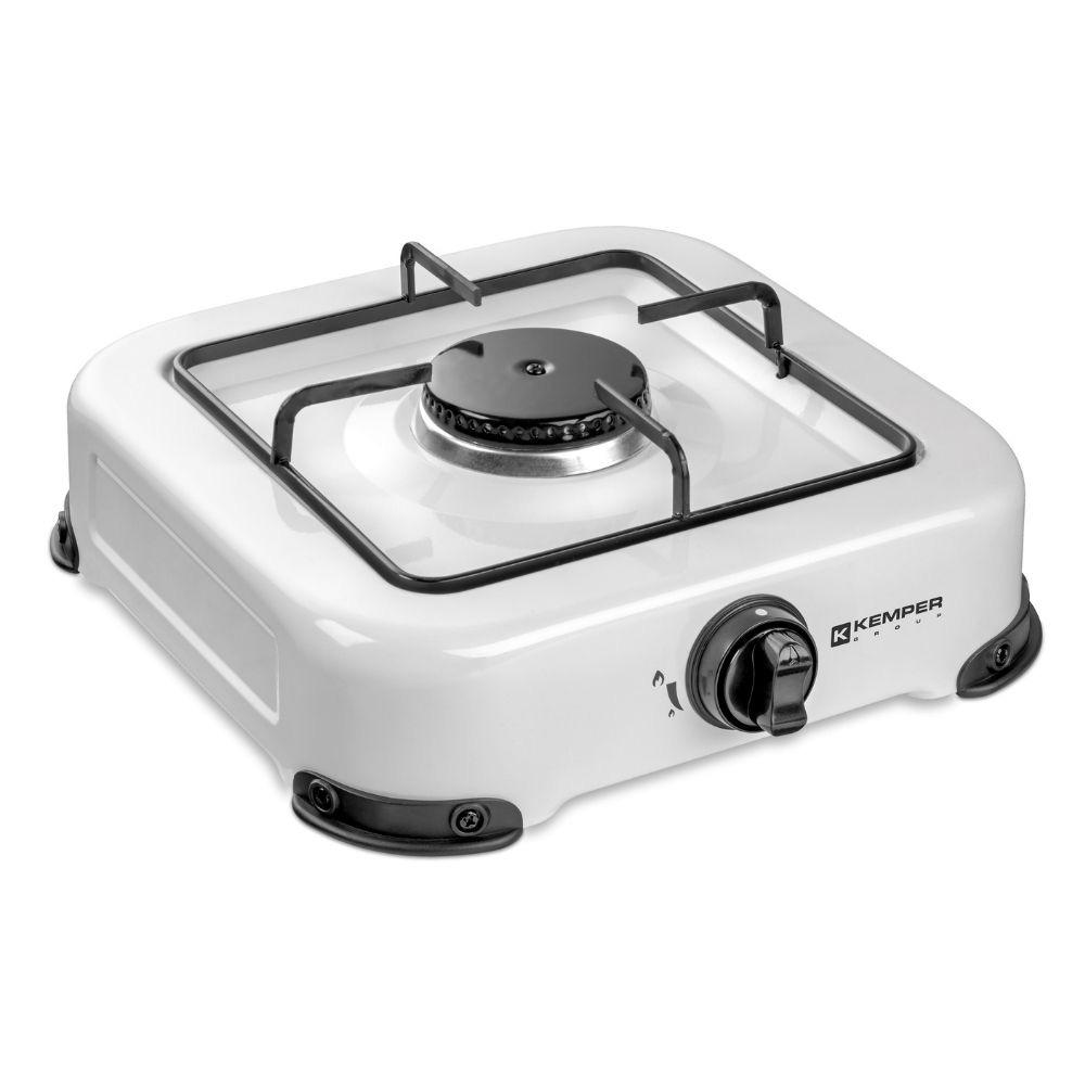 Kemper Cocina de gas butano/propano 1 quemador blanca, acero inoxidable, 1.2 kw, 270x300x90 mm
