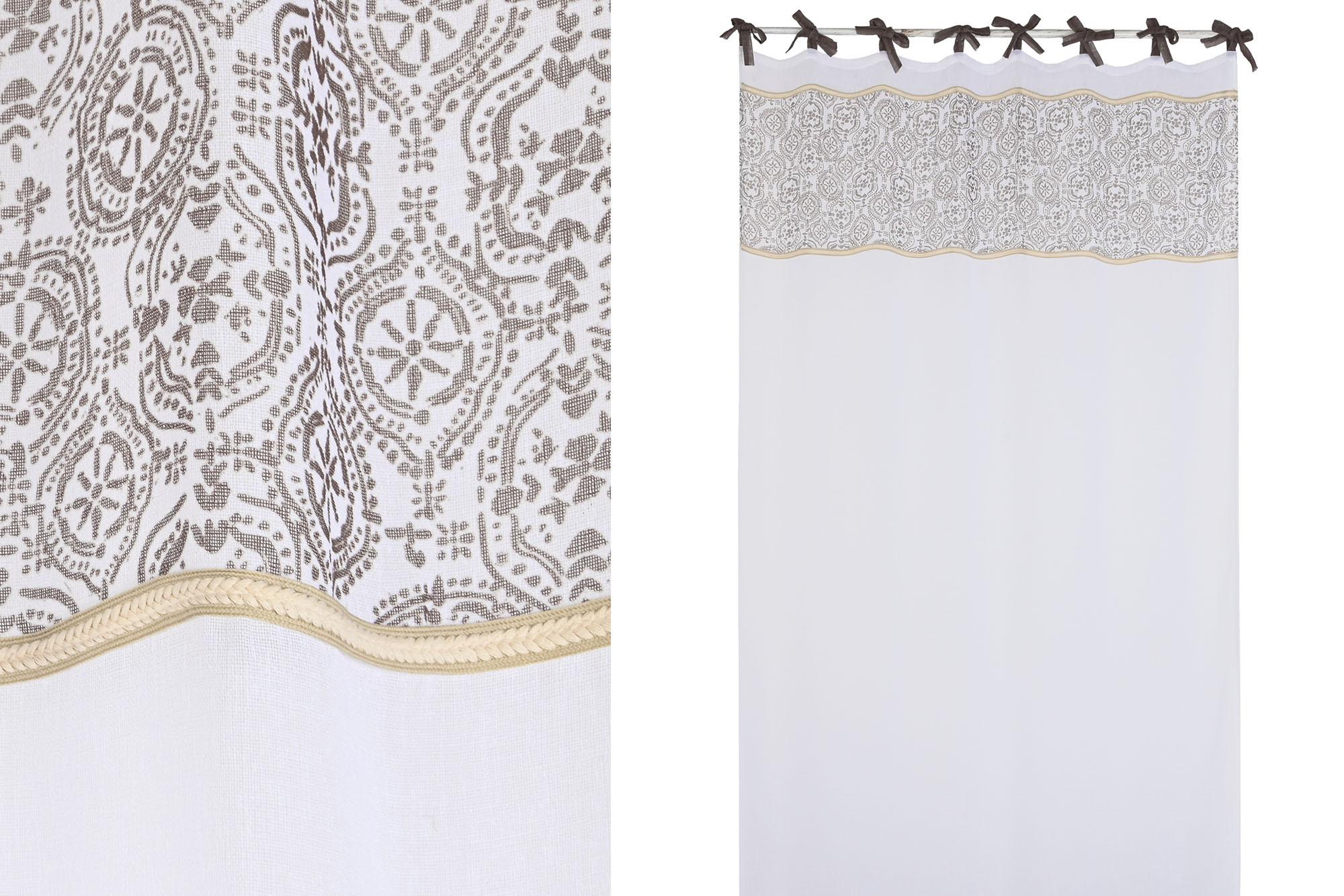 DKD Home Decor Nature23 Cortina Cottage Impresa Blanco Marrón Poliéster 140x260 cm (2 Unidades)