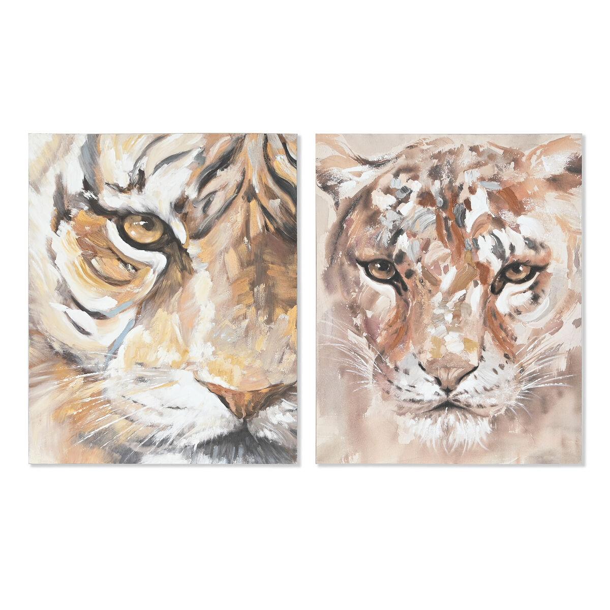 DKD Home Decor Cuadro Colonial Decorativo Tigre Multicolor 100x80 cm (Alto x Ancho) en Lienzo y Pino - Pack 2 Unidades Surtidas