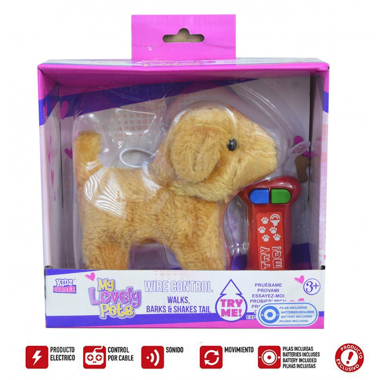 Perrito Castaño Dirigido Eléctrico con Cable, Sonido y Movimiento 20,5X8X22,5 cm.-Hogarymas-