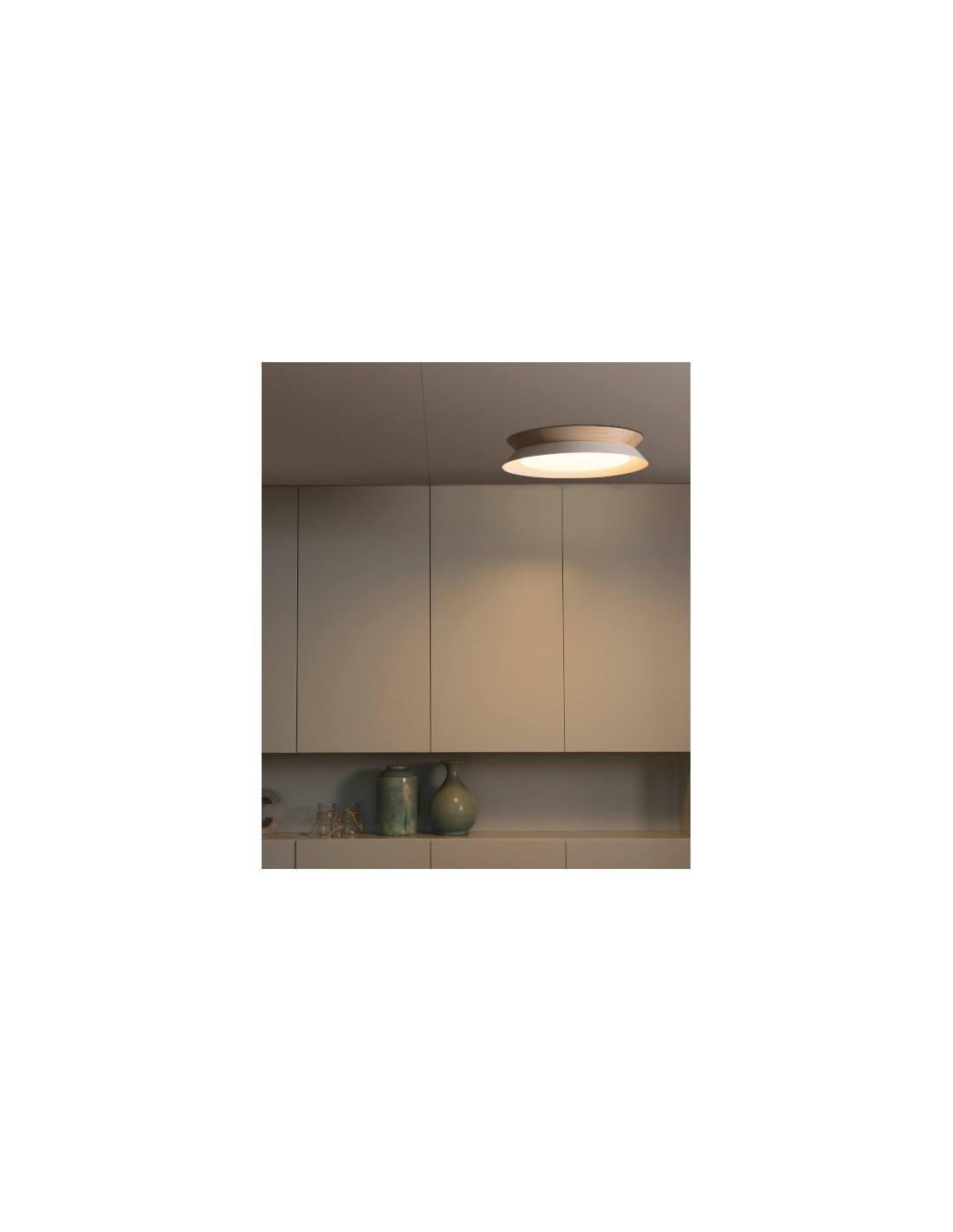 Plafón Techo Tender - Faro - LED Blanco y Madera, estilo nórdico, Ø 45 cm