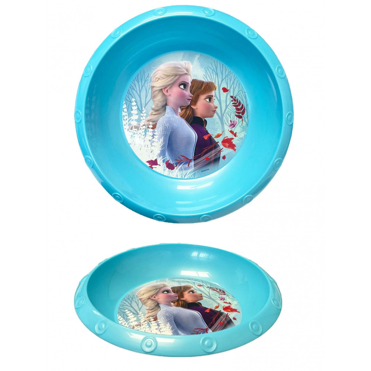 Plato Hondo Plástico Duro Infantil X2, Reutilizable para Niños 260ML. Modelo PRINCESA DEL FRÍOII, Vajillas Disney ø14,5 cm
