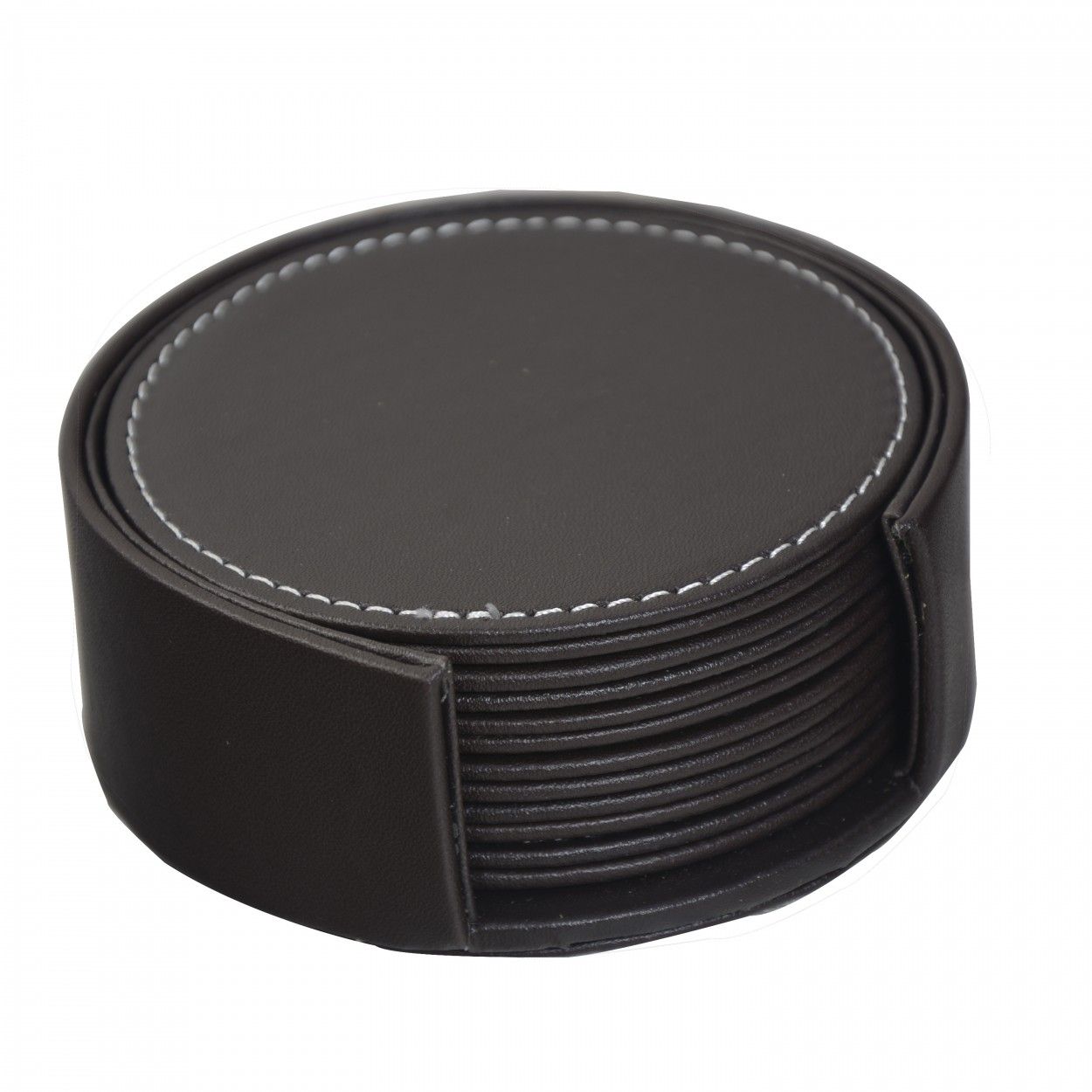 Posavasos redondo de polipiel con soporte en set de seis unidades - Hogar y más