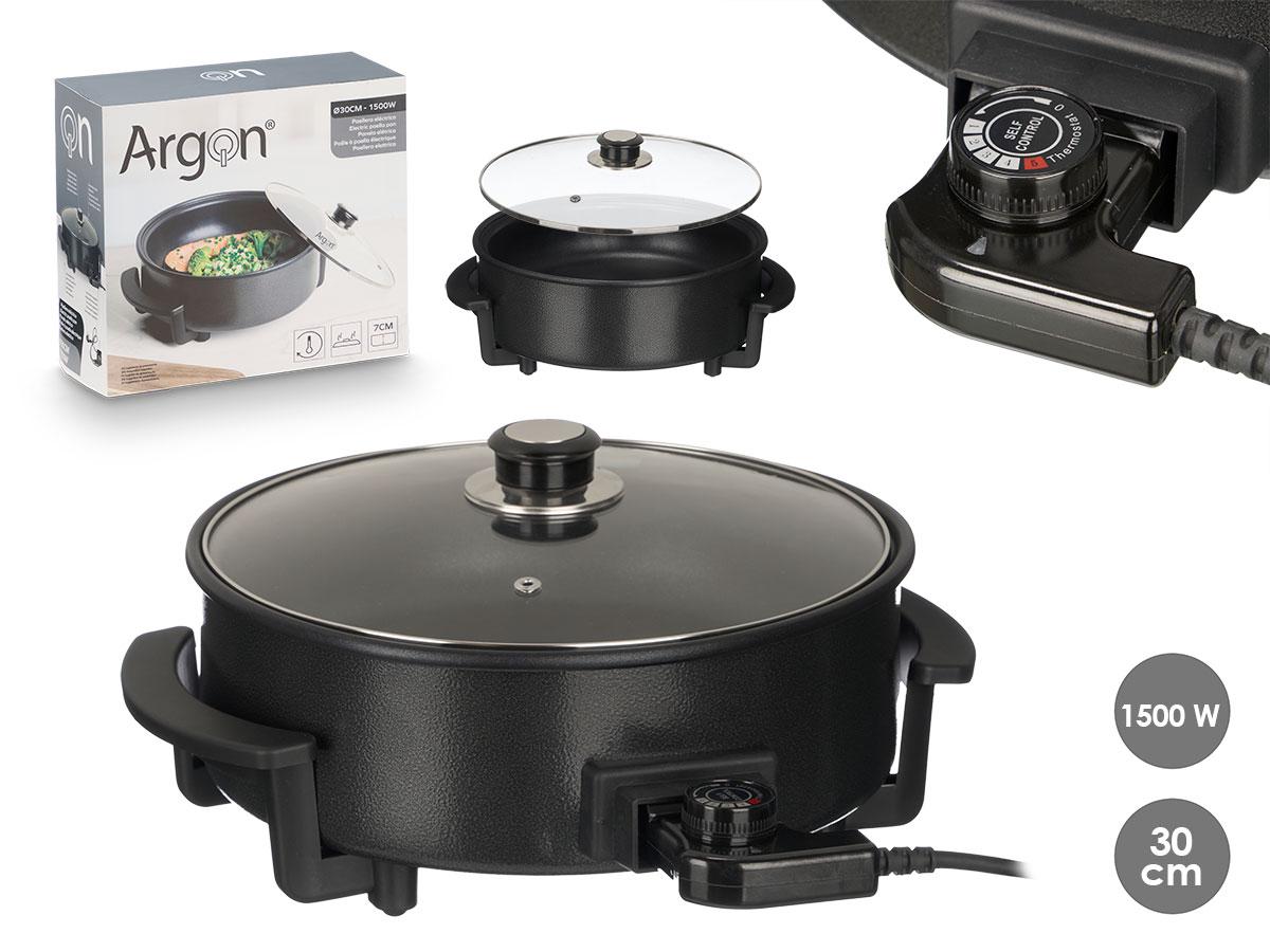 Argon Paellera Eléctrica 30 cm Diámetro 1500W, Termostato Ajustable, Aluminio y Hierro, Negro/Plata (6 Unidades)