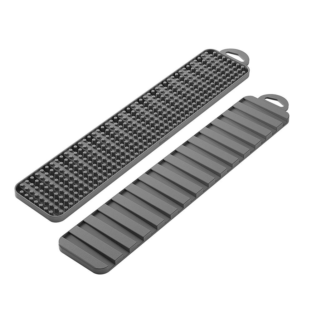 Metaltex Escurreplatos Reversible 'Gravity Slim' 40x8cm - Desagua y Retiene Agua, Ideal para Objetos Pequeños, Color Gris