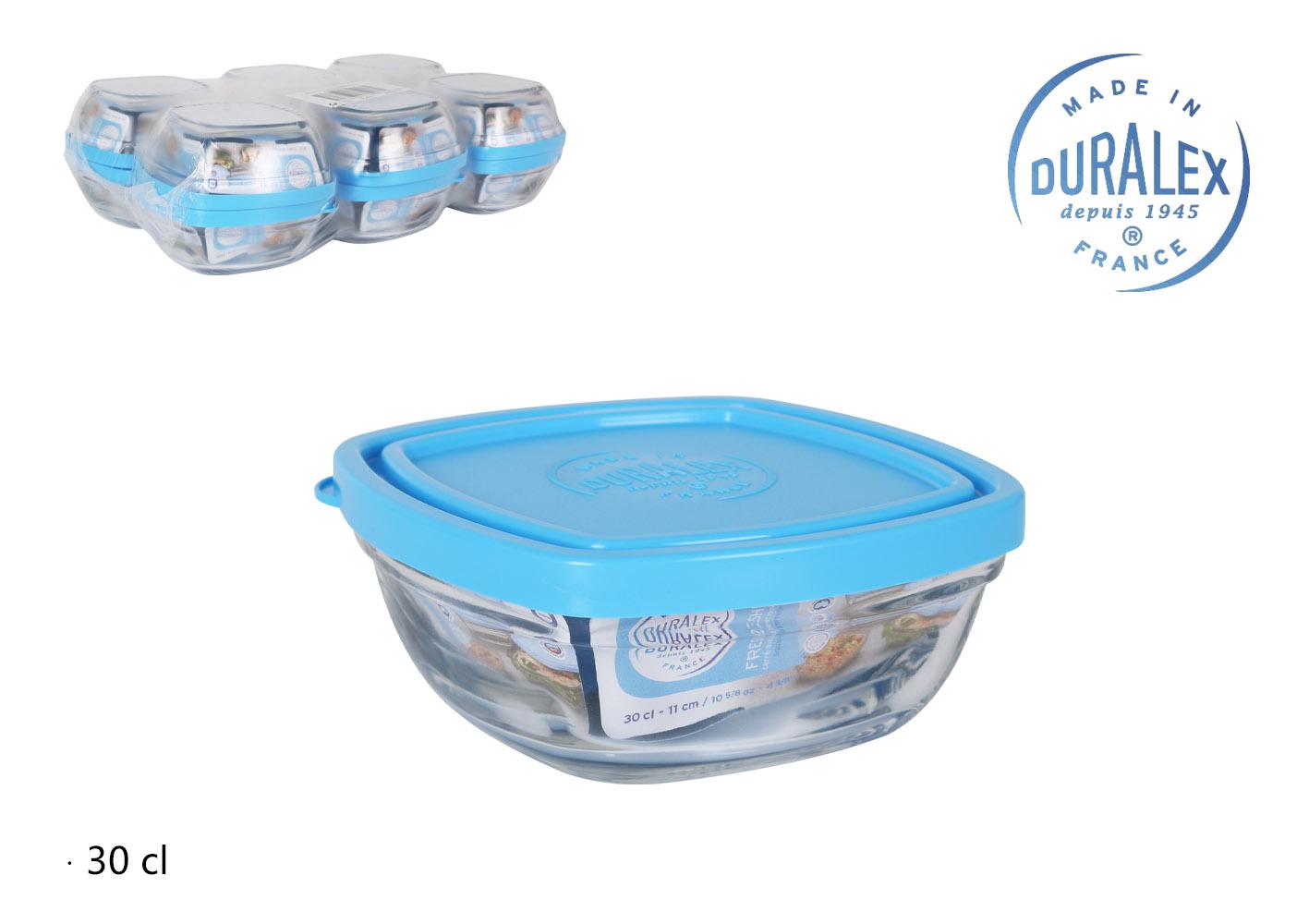 Duralex Fiambrera cuadrada Freshbox 11x11x5 cm 300 cc tapa azul (12 Unidades)