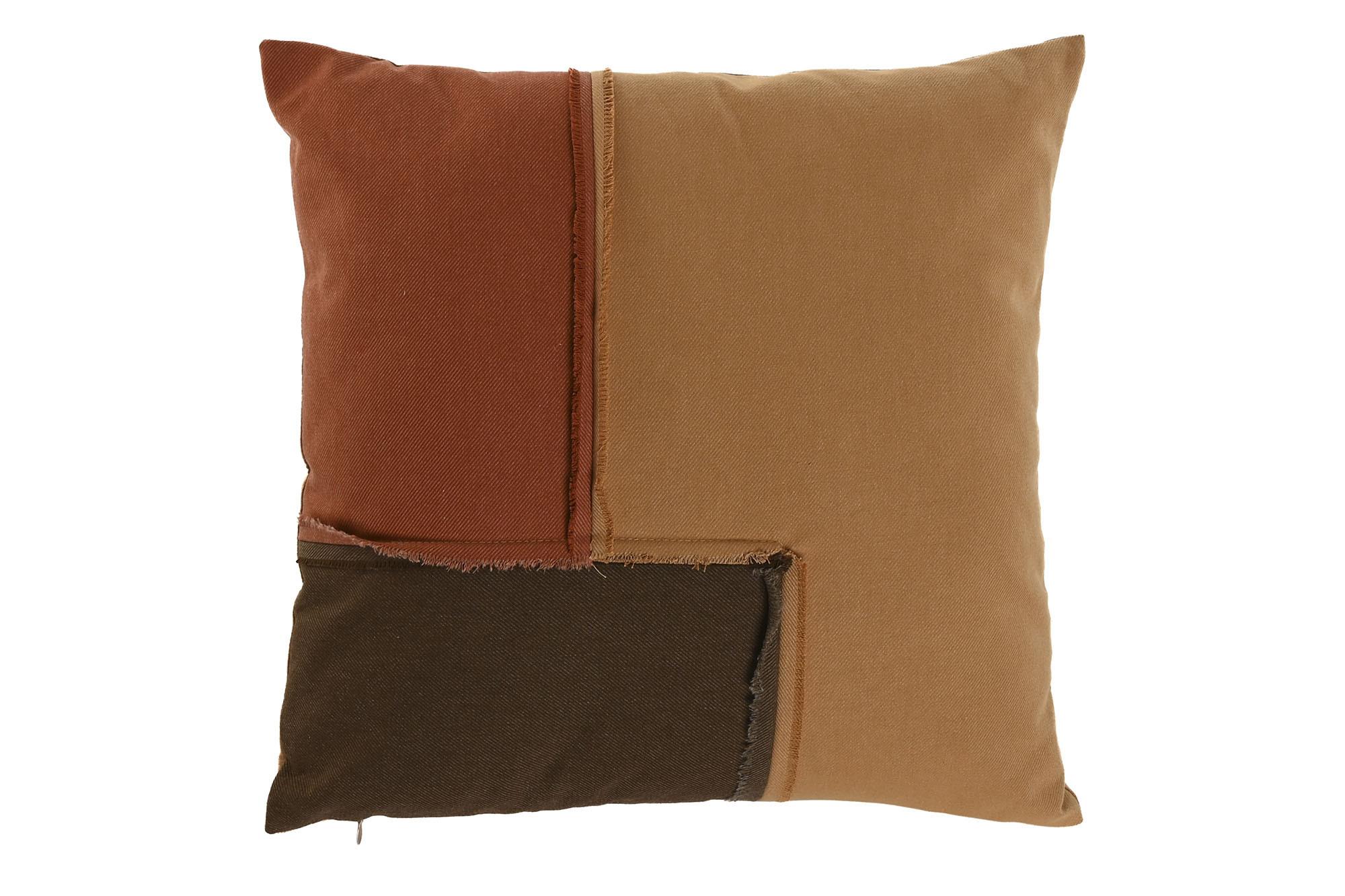 DKD Home Decor 1c24 Cojín Decorativo Boho Algodón Patchwork Mostaza Marrón Terracota con Zipper 45 x 45 cm (2 Unidades)