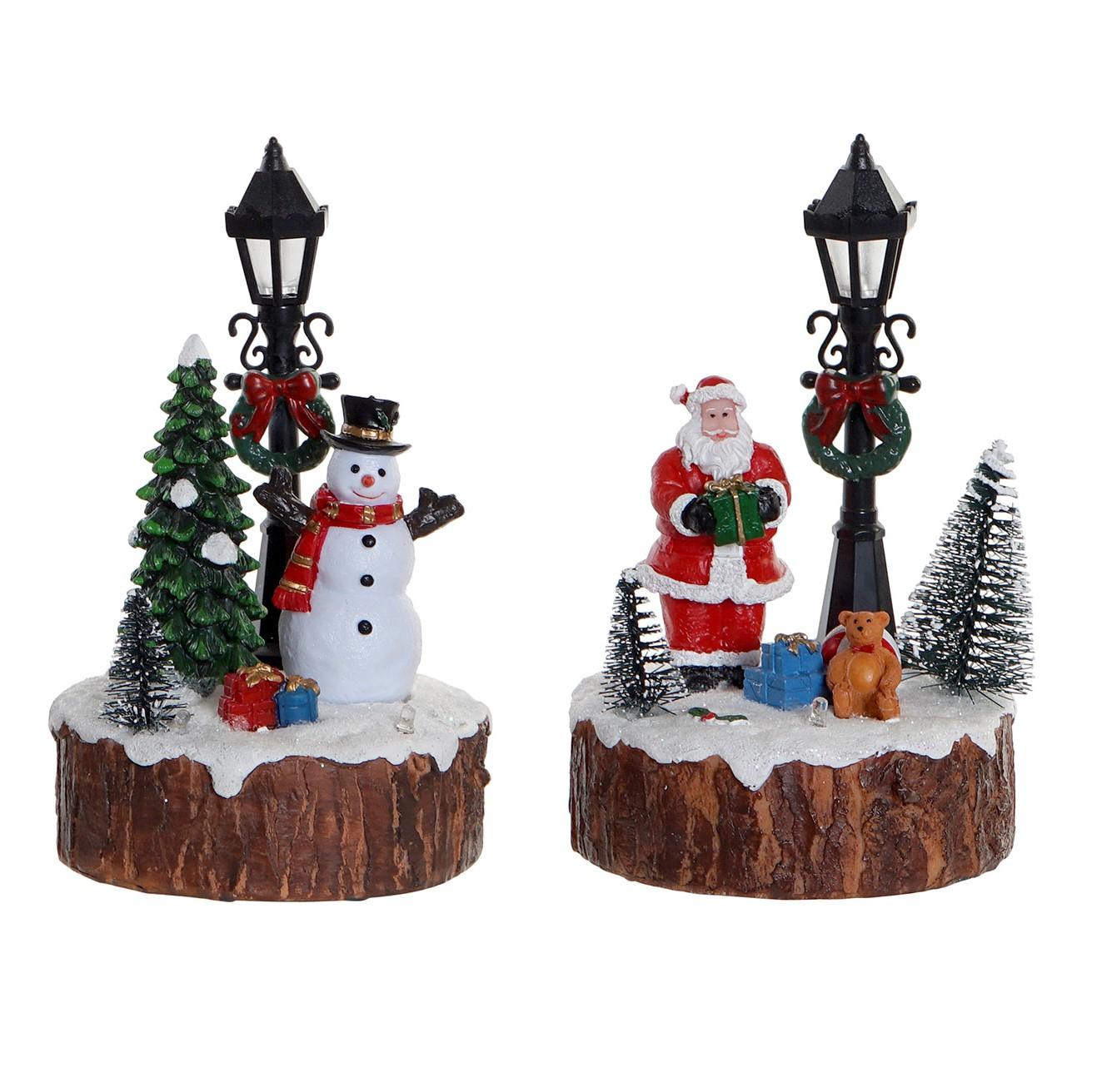 DKD Home Decor Figura de Navidad Tradicional Muñeco de Nieve / Coro con Luz LED de Resina, Multicolor, 9x13x9 cm - Pack de 2 Unidades Surtidas