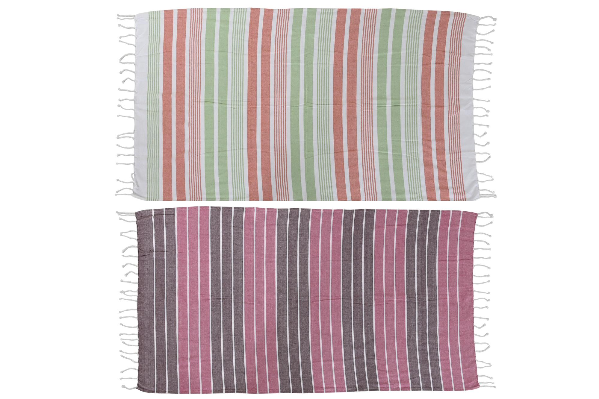 DKD Home Decor Toalla Pareo Mediterraneo Playa con Flecos Hecho a mano Mezcla Algodón Poliéster Rosa Naranja 170x90 cm (6 Unidades)