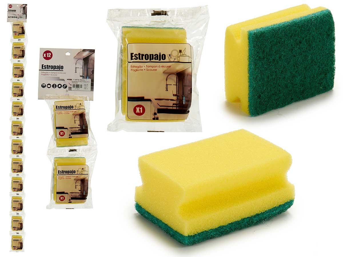 Arte Regal Estropajo Rectangular 6.5x9x4 cm, Fibra Sintética, Amarillo y Verde (96 Unidades)