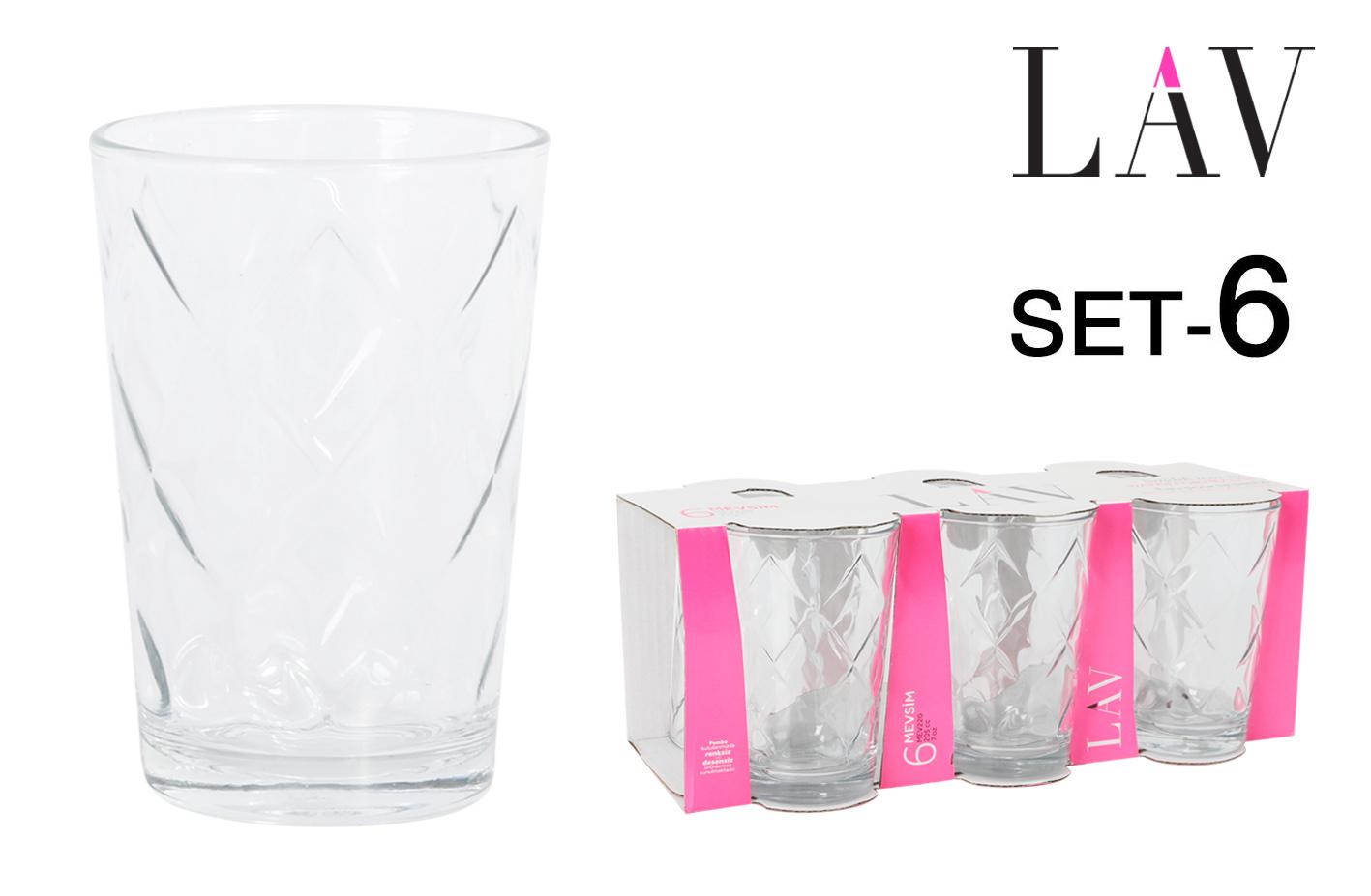 Lav Set de 6 Vasos para Agua Mevsim 205 cc - 6.8x6.8x10 cm (8 Cajas)
