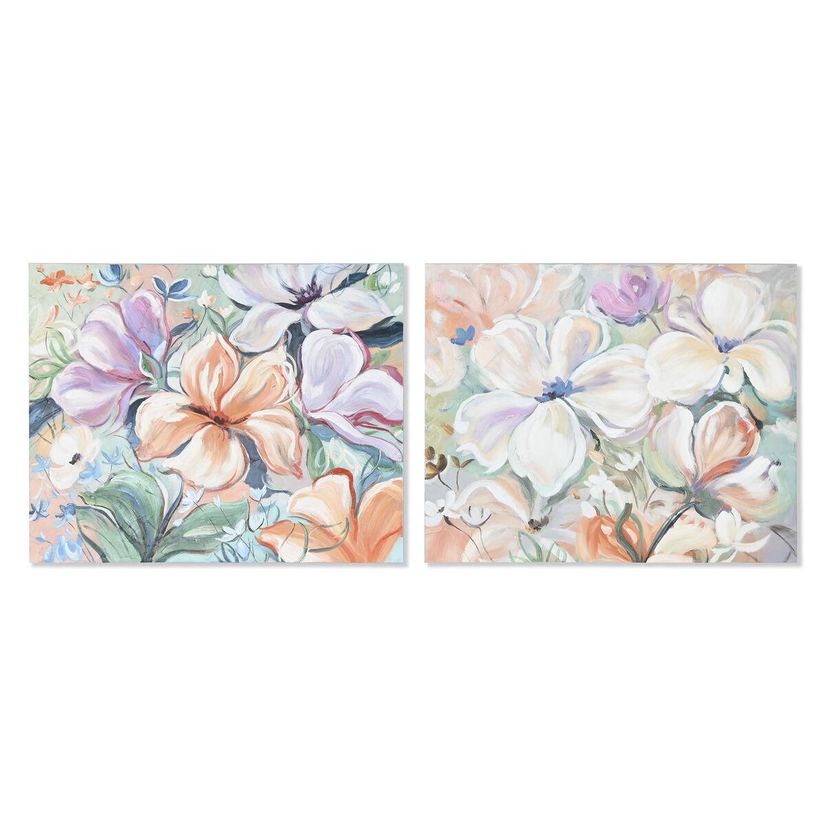 DKD Home Decor Cuadro de Pared Decorativo Shabby Chic con Flores, Multicolor, 100x80x3.7 cm, Material Lienzo y Pino, Surtido (2 Unidades)