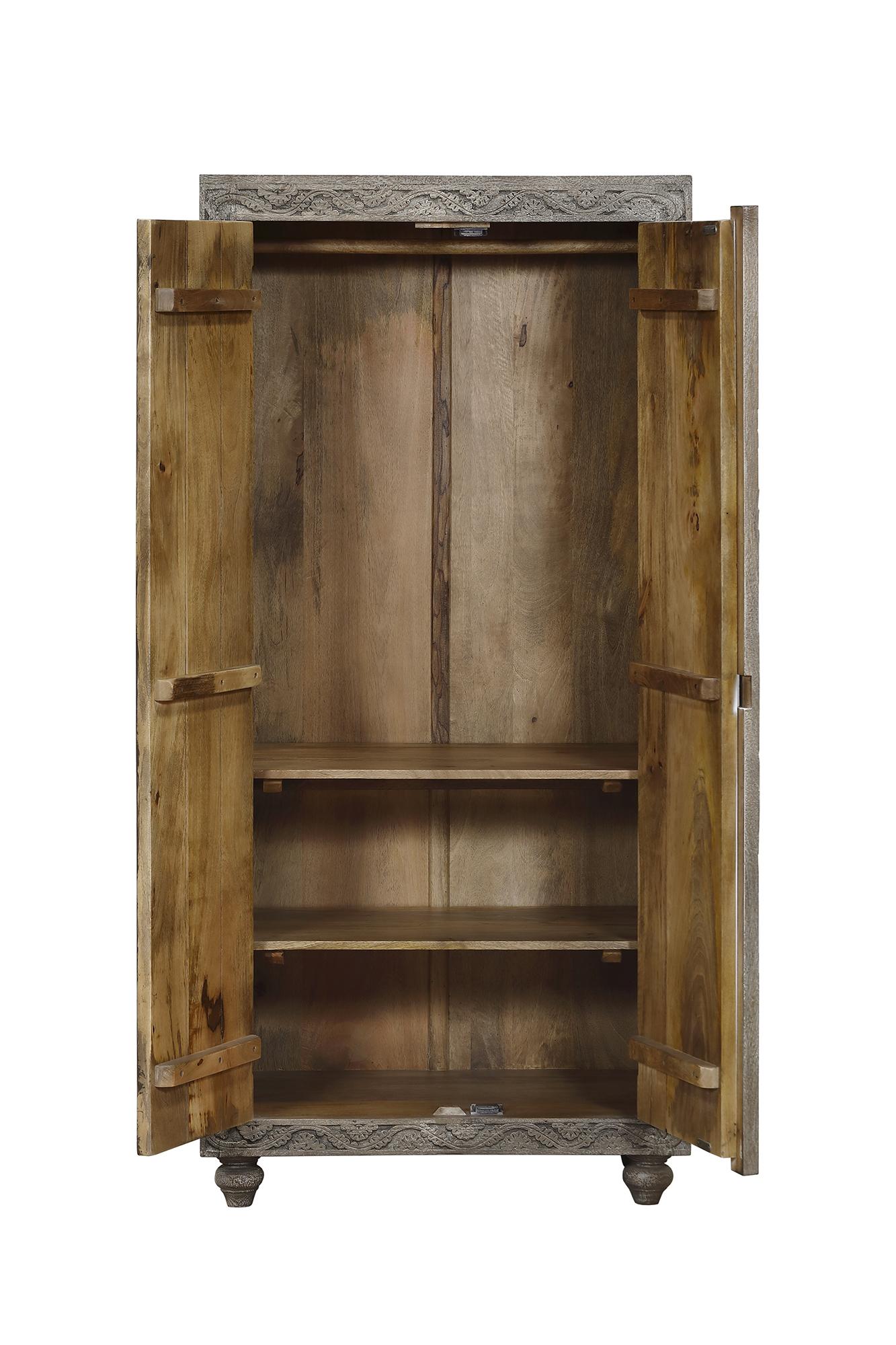 DKD Home Decor Armario Indio de Madera Gris 85.5 x 47 x 180 cm con 2 Puertas y 2 Estanterías