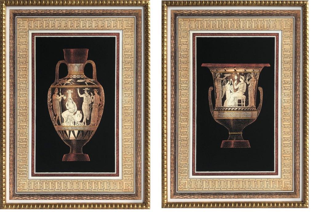 DKD Home Decor Cuadro Neoclásico Marrón Negro con Jarrón, 73x53 cm. Set de 2 Unidades Surtidas, Cristal y PS.